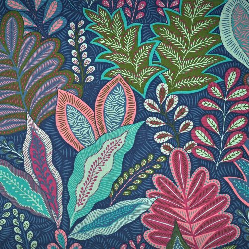 botanic leaf art in blue  - homedecor fabric
