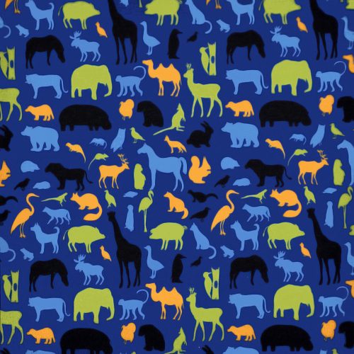 colored animals in cobalt - printed jersey fabric
