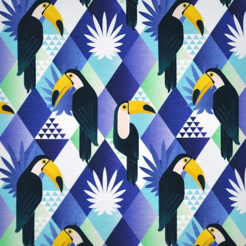 toucans on triangle - printed jersey fabric