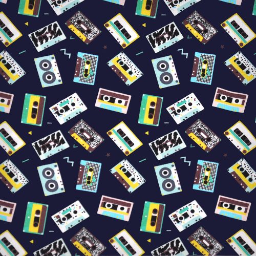 casette on navy - printed jersey fabric
