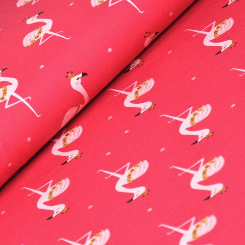 flamingos on pink - printed jersey fabric