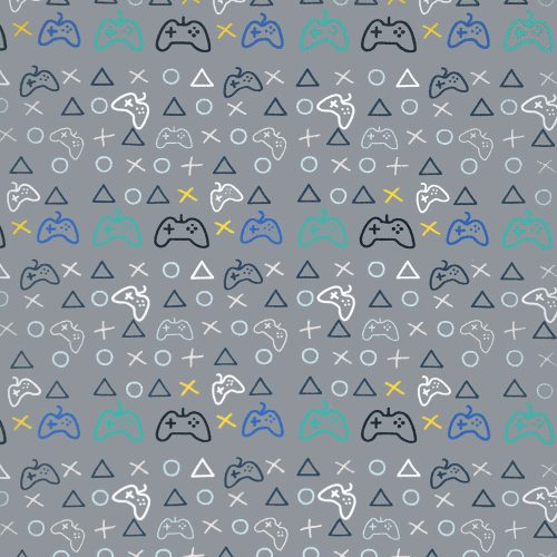 game time in grey - printed jersey fabric