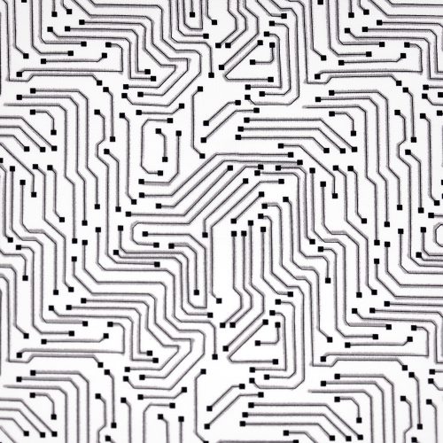 circuit board in white - printed jersey fabric