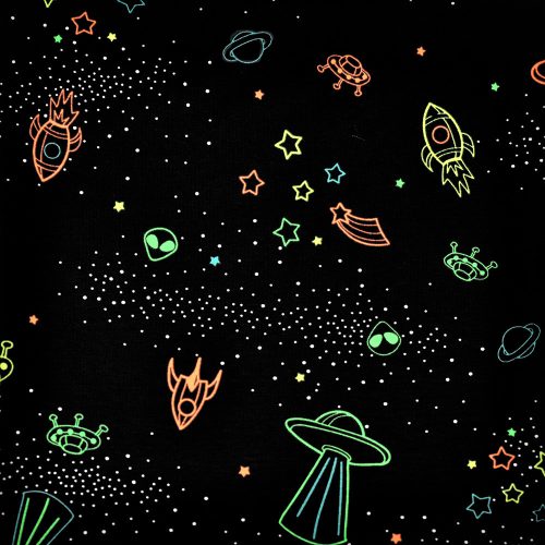 neon space on black - printed jersey fabric