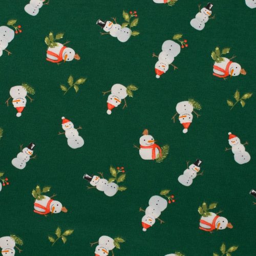 snowman on green - printed jersey fabric