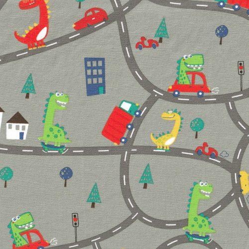 road map on grey - printed jersey fabric
