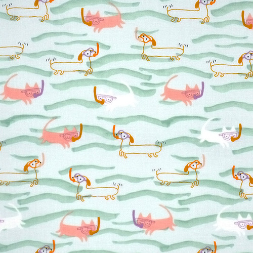under the sea -snorkling cats and dogs - designer cotton fabric