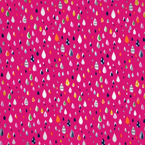 walk in the woods - raindrops in pink - designer cotton fabric