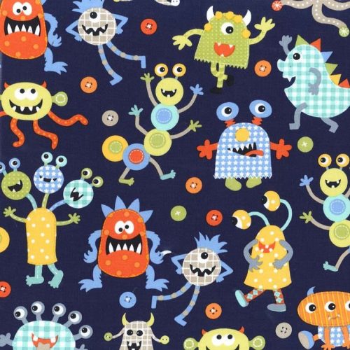 monster mash navy - designer cotton fabric
