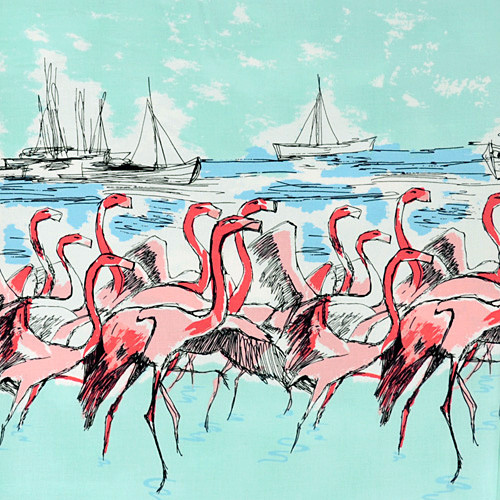 flamingo border - designer cotton fabric