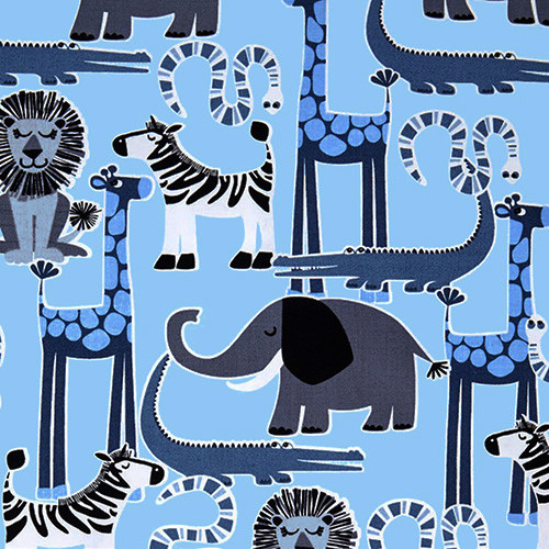 safari friends in blue - designer cotton fabric