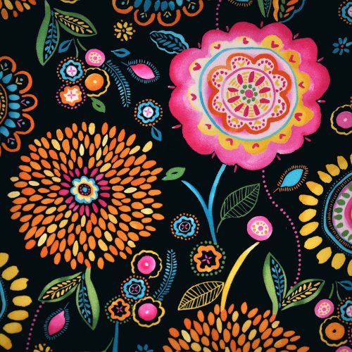 happy day - floral wonderland in black - designer cotton fabric