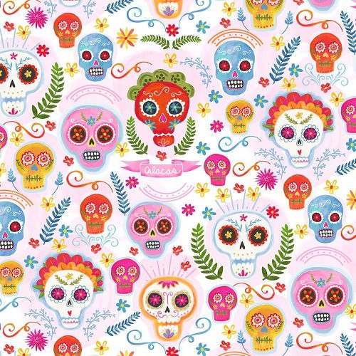 la vida loca - sugar skulls in blush - designer cotton fabric