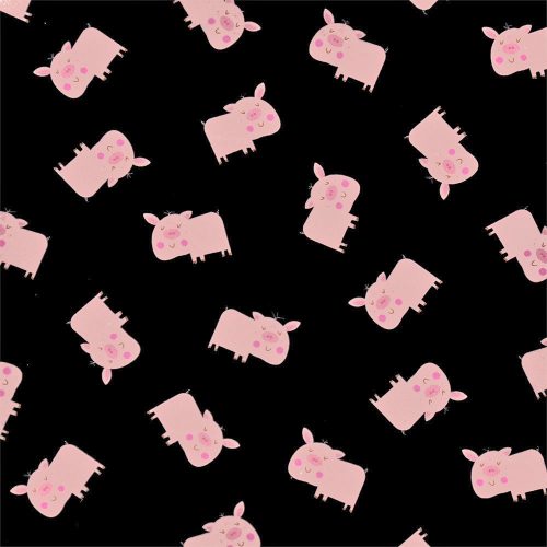 animal alphabet - mini pig in black - designer cotton fabric