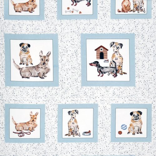 paws up! - pooch portraits in blue - designer cotton fabric