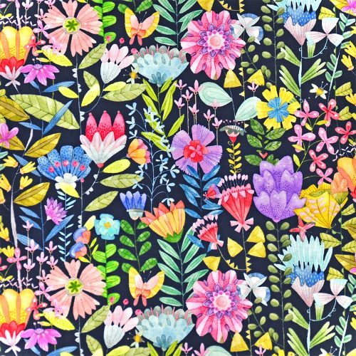 fanciful flowers in navy - designer cotton fabric