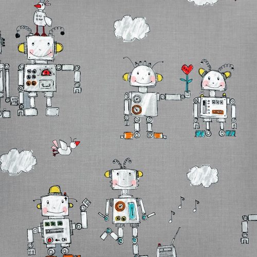 you turn me on - robots in steel - designer cotton fabric