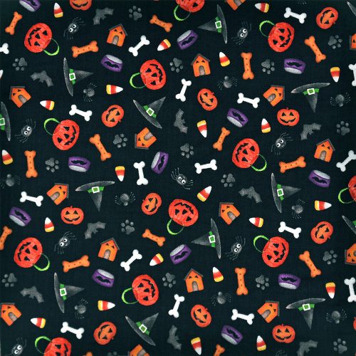 howl-o-ween - paw-ty time in black - designer cotton fabric