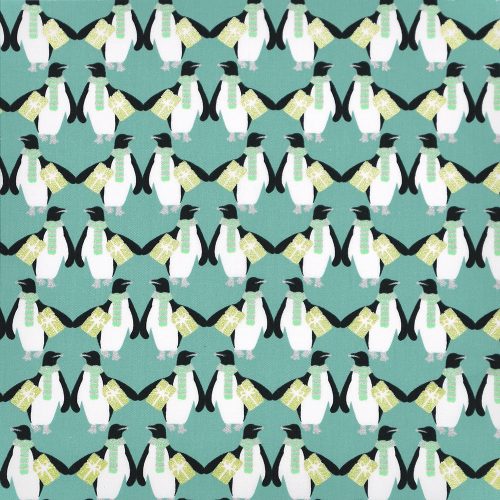 holiday surprise - penguins in green - designer cotton fabric