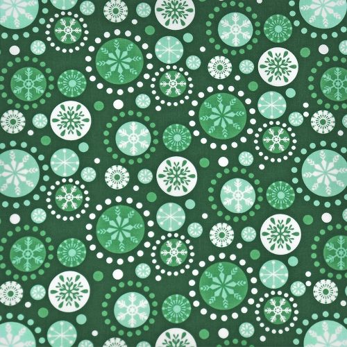fall into winter - snowflakes in green - designer cotton fabric