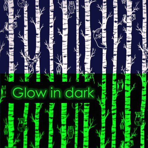 light up my world - moonlit forest in navy - glow in dark - designer cotton fabric