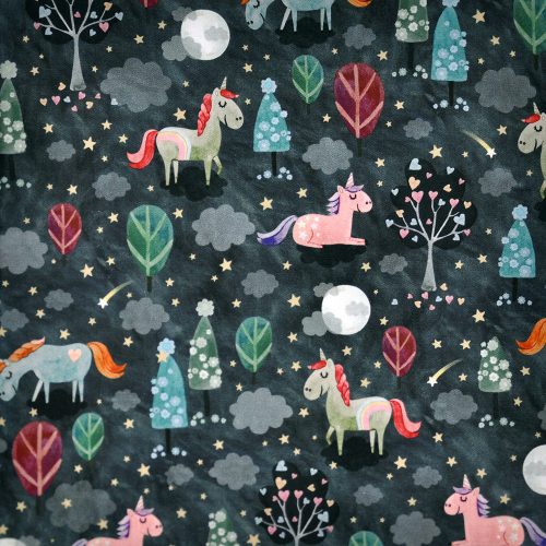 my unicorn loves... - midnight unicorn in charcoal - designer cotton fabric