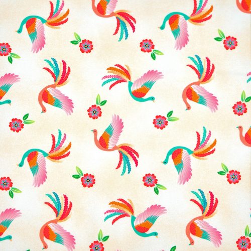 enchanted dreams - dancing phoenix in cream - designer cotton fabric