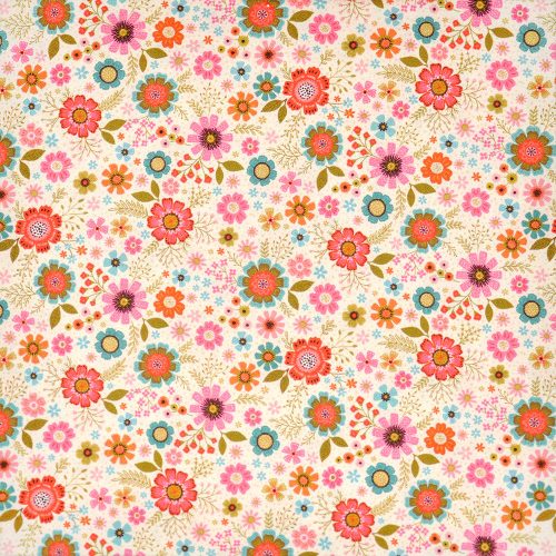 folklore flowers in cream - designer cotton fabric