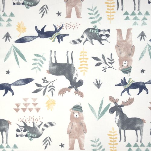 moose and friends on cream - designer cotton fabric