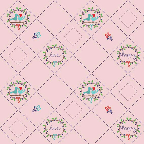 country birds in pink - designer cotton fabric