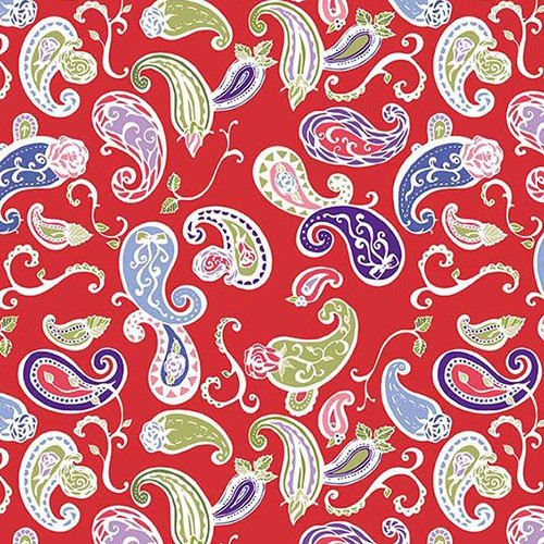 coming up roses - paisley in red - designer cotton fabric