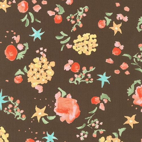 woodland clearing - wildflowers lawn in brown - designer cotton fabric