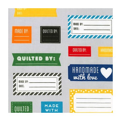 made for you - labels in primary - designer cotton fabric