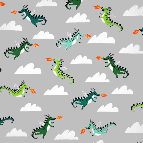 hello lucky - dragons in grey - designer cotton fabric
