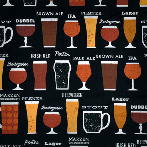 cheers - beer styles in black - designer cotton fabric