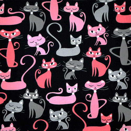 whiskers & tails - cats allover in black - designer cotton fabric