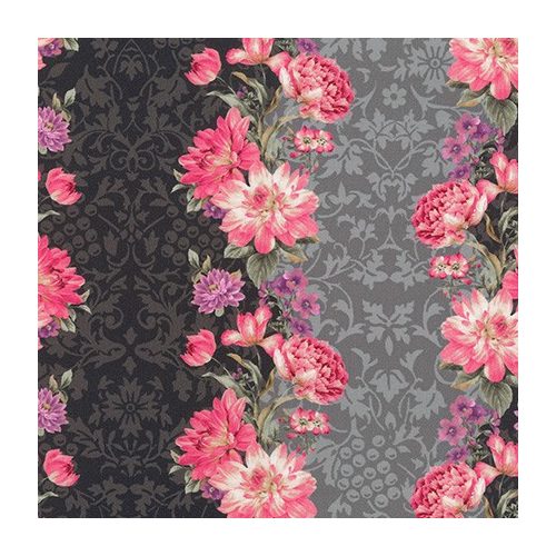 surrey meadows - vertical floral stripe in grey - designer cotton fabric