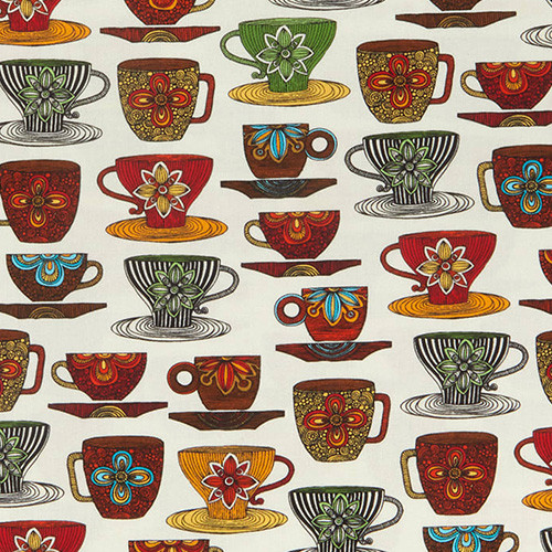 coffee break - mugs in ivory - designer cotton fabric