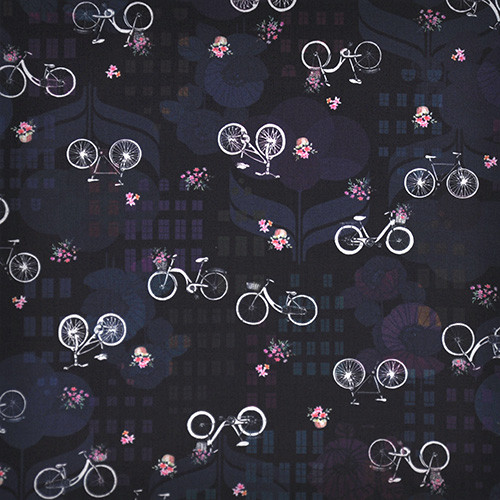 happy place - bicycle in night - designer cotton fabric