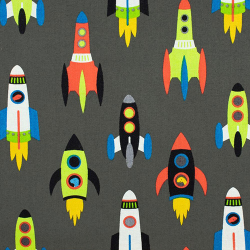 dino-soar - rocket ship in stratosphere - designer cotton fabric