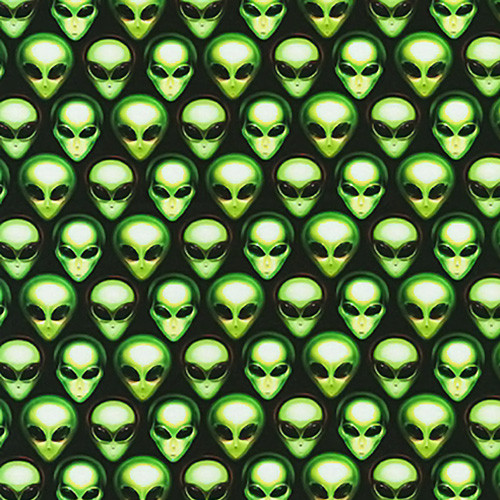 area 51 - alien faces in onyx - designer cotton fabric