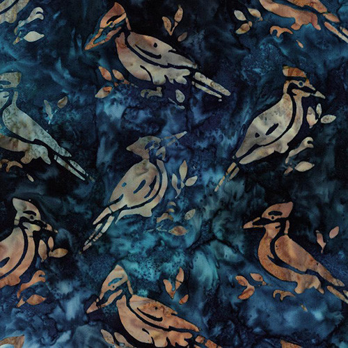 wildlife sanctuary - woodpecker in navy blue - artisan batik cotton fabric