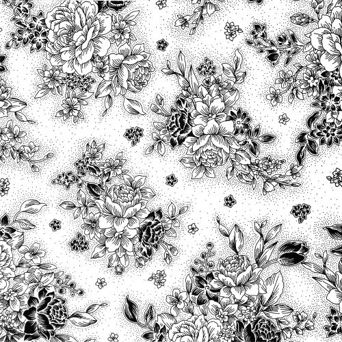 black and white – floral in white - designer cotton fabric