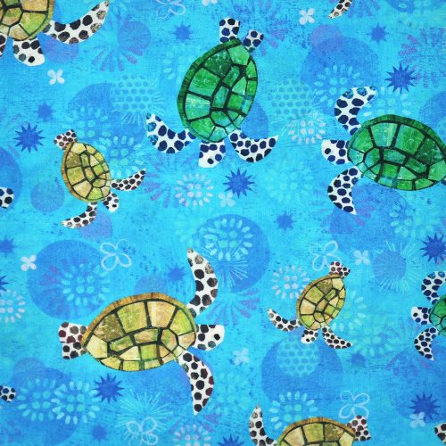 octopus garden – turtles in water - designer cotton fabric