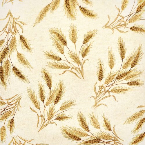 autumn beauties metallic - wheat ears in natural - designer cotton fabric