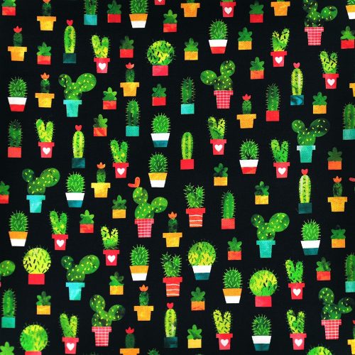 chili smiles - cactus on black - designer cotton fabric