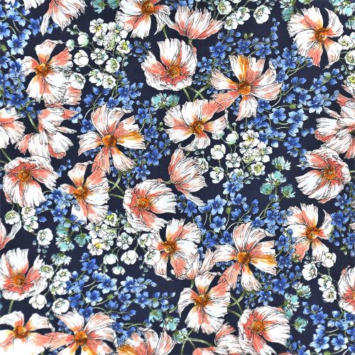 nature's notebook - flowers in blue jay - designer cotton fabric