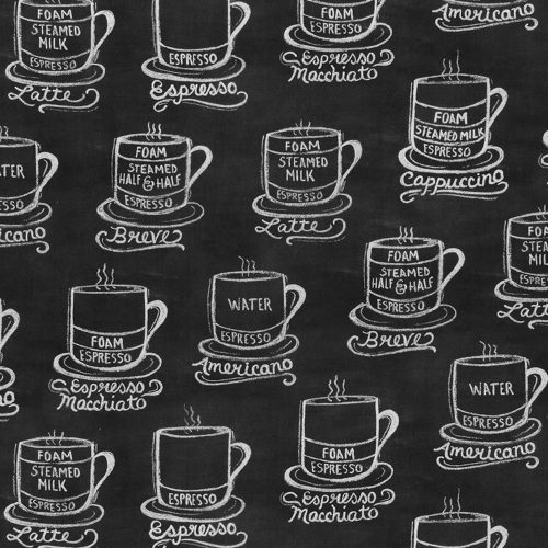 metro cafe - mugs in charcoal - designer pamutvászon méteráru