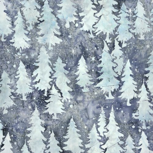 magical winter - pines in dusty blue - artisan batik cotton fabric