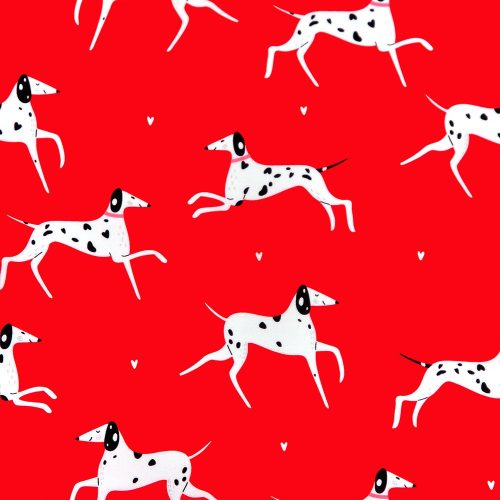 whiskers and tails – dalmatians in red - designer cotton fabric